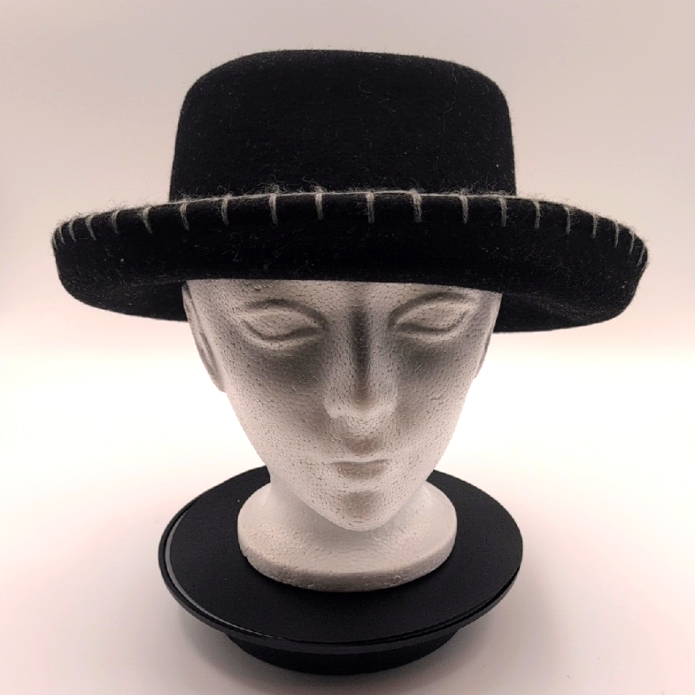 Midway Industries| Vintage Black Felt Hat with White Stitching